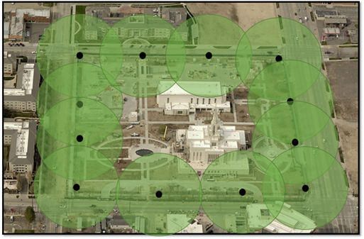 Coverage map of free public WiFi around Washington Boulevard and 22nd Street